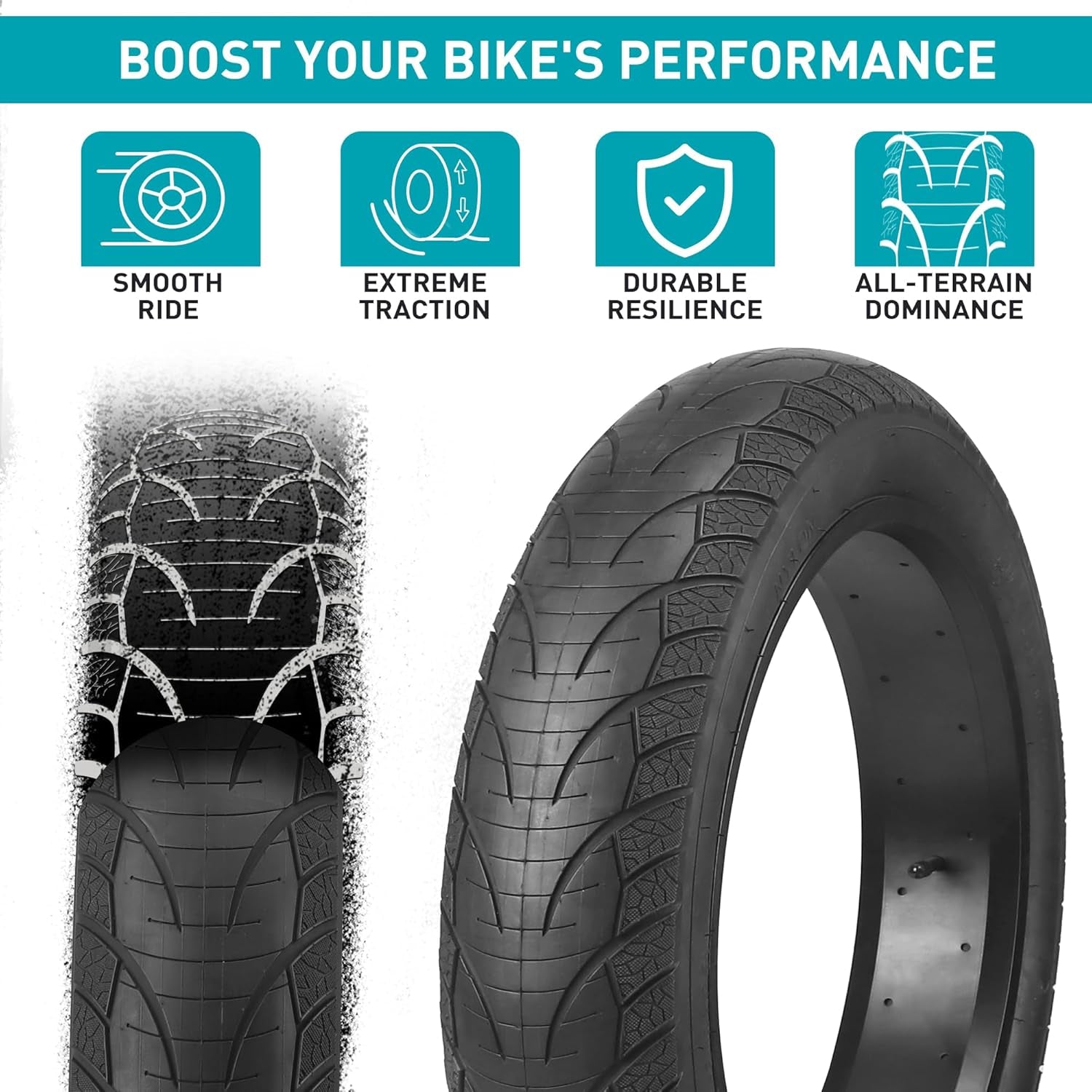 Fat Tire for Ebike Mountain Snow Bike Heavy Duty High-Performance Wear-Resistant Tire 20"/26" X 4",Black/Brown/White,1/2 Tires Tubes 2 Levers