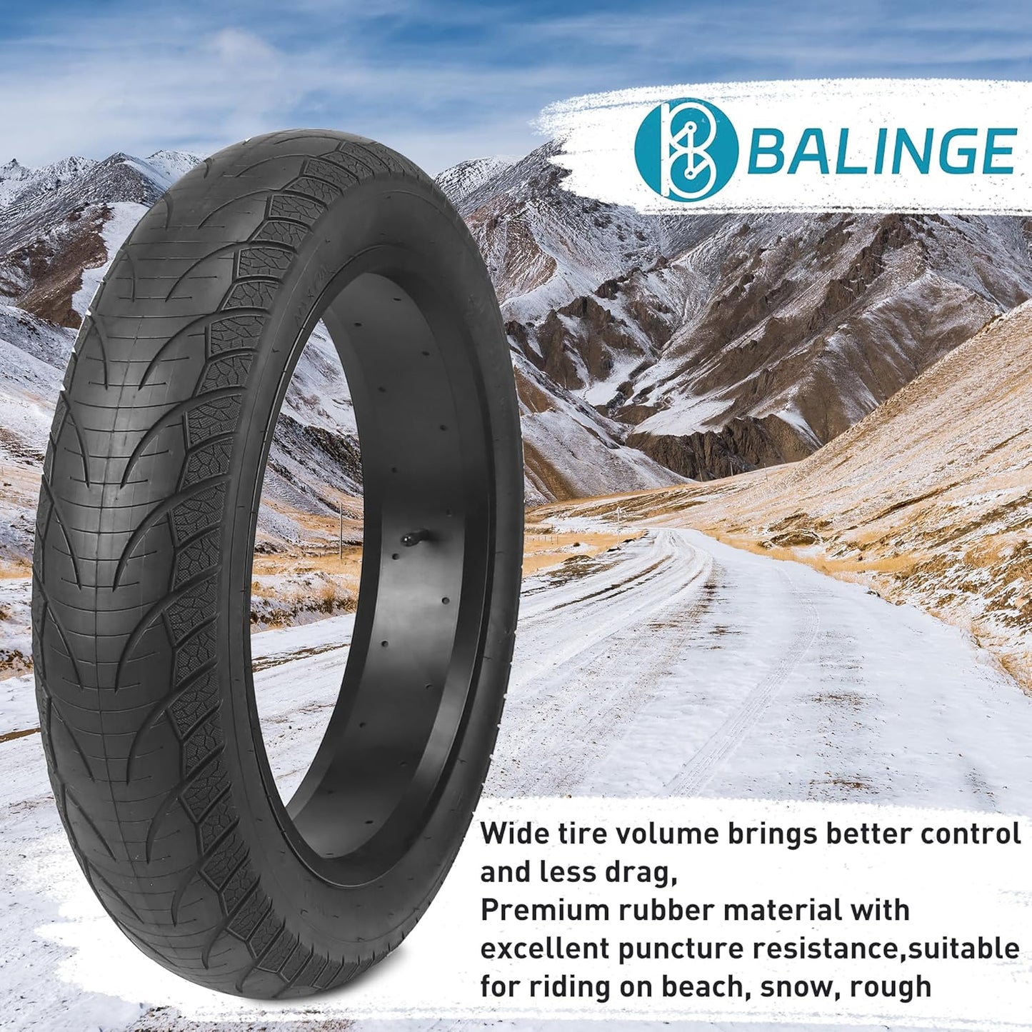 Fat Tire for Ebike Mountain Snow Bike Heavy Duty High-Performance Wear-Resistant Tire 20"/26" X 4",Black/Brown/White,1/2 Tires Tubes 2 Levers