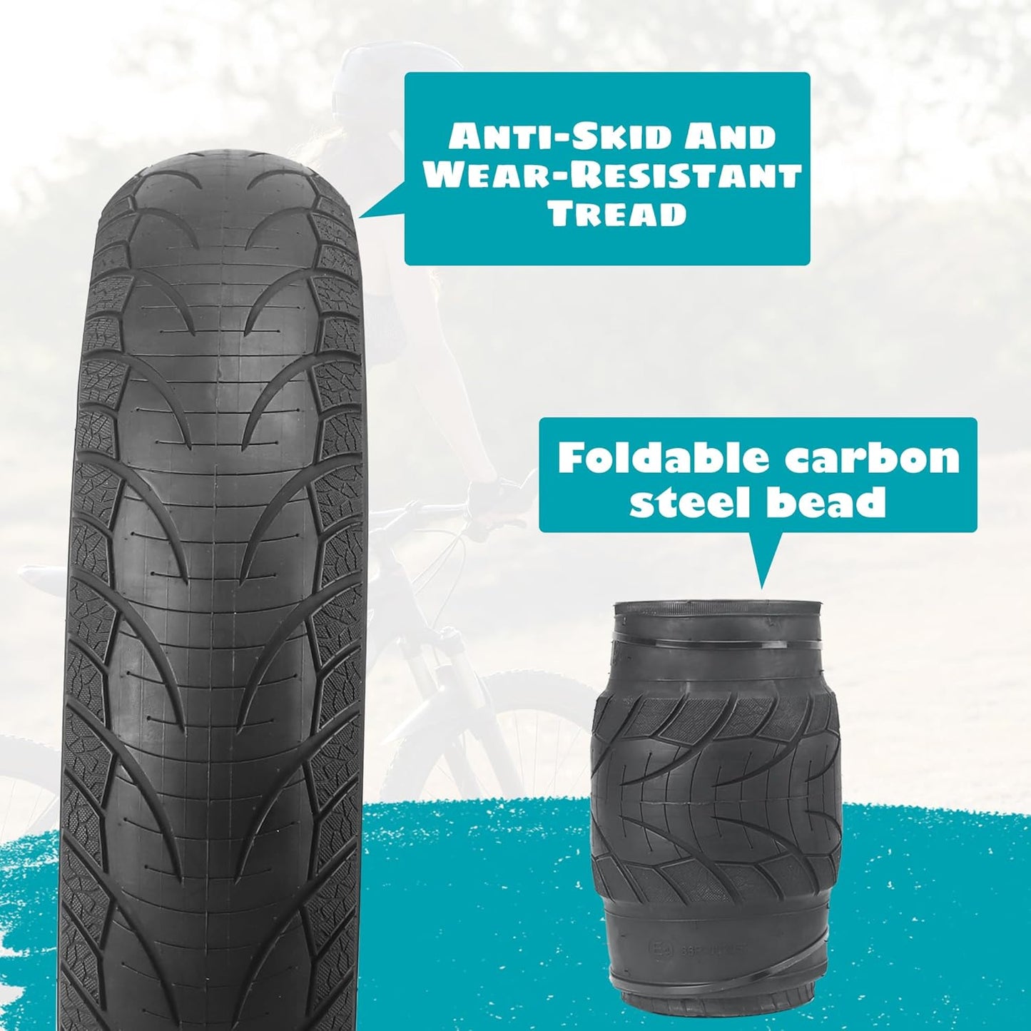 Fat Tire for Ebike Mountain Snow Bike Heavy Duty High-Performance Wear-Resistant Tire 20"/26" X 4",Black/Brown/White,1/2 Tires Tubes 2 Levers