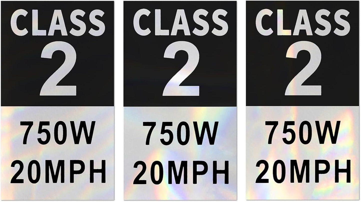 Class 2 Ebike Sticker Electric Bicycle Frame (3 Stickers a Pack) Class Identification Number Weatherproof Vinyl Removable Decals Sets - Class 2 750W 20MPH Electric Bike E-Bike