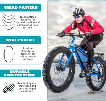 Fat Tire for Ebike Mountain Snow Bike Heavy Duty High-Performance Wear-Resistant Tire 20"/26" X 4"，Black/Brown/White，1/2 Tires Tubes 2 Levers